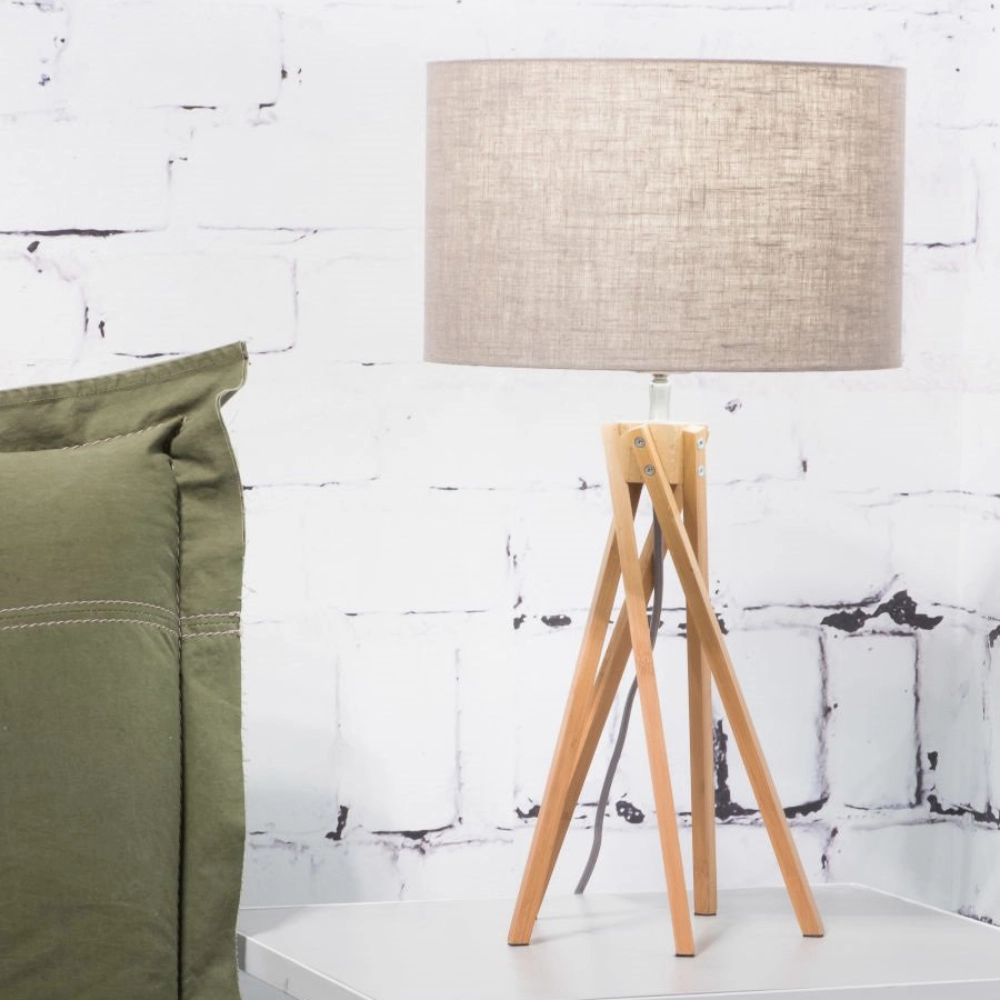 Candeeiro de Mesa em Madeira Bambu e Linho Kilimanjaro Candeeiro de Mesa em Madeira Bambu e Linho Kilimanjaro