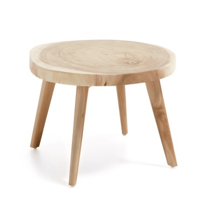 Mesa de centro redonda em madeira clara com quatro pés