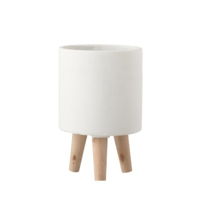 Vaso Poti, cimento/madeira, branco, Ø16x25