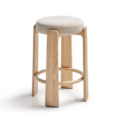 Banco alto madeira de freixo estofado bege Grani