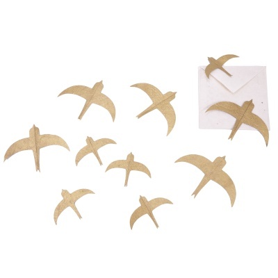 Andorinhas em papel Lokta, dourado