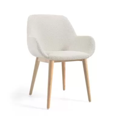 Cadeira com braços estofada bouclé branco Konni