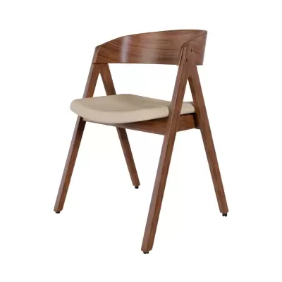 Cadeira estofada com braços em nogueira Rina