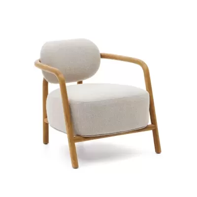 Cadeirão com braços em carvalho estofado bege Melki