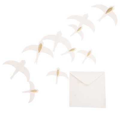 Andorinhas em papel Lokta, branco/dourado
