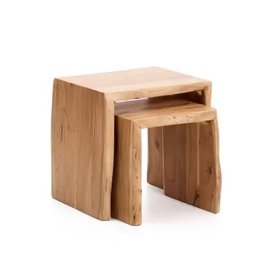 Conjunto de mesas de apoio em madeira de acácia Lomin