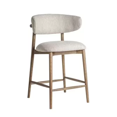 Cadeira alta estofada bege madeira de freixo Laires 68cm