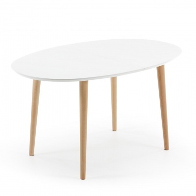 Mesa oval extensível Oki, madeira faia/lacado