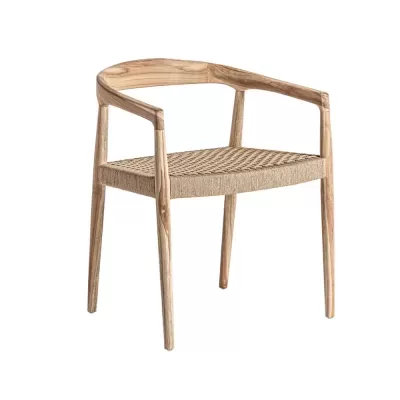 Cadeira com braços madeira teca e corda natural Caen