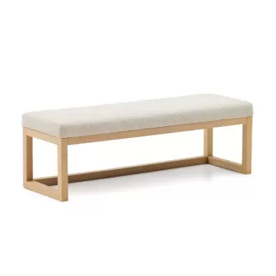 Banco estofado chenille bege madeira faia Loyane