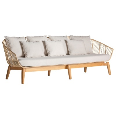 Sofá Plissé, 4 lugares, madeira mogno/rattan natural