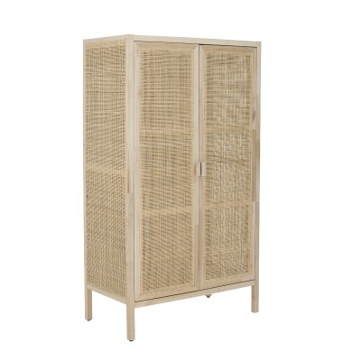Roupeiro Marikka, madeira pinho/rattan, 85x150