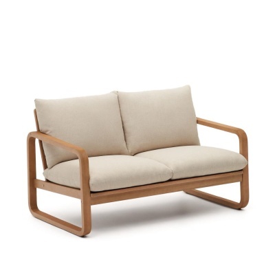 Sofá Sacales, 2 lugares, exterior, madeira eucalipto, bege