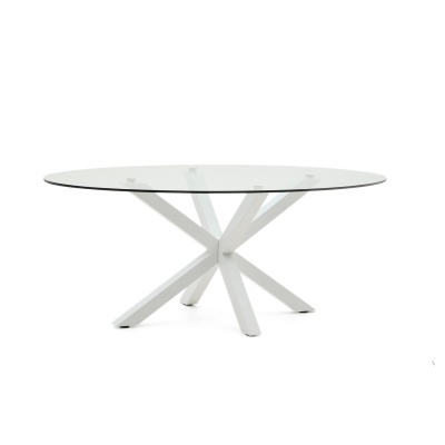 Mesa oval Arge, vidro/metal, branco, 200x100