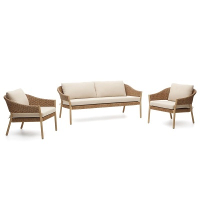 Conjunto Polani, sofá 2 lugares, 2 cadeirões, rattan sintético