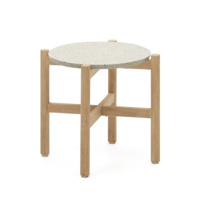 Mesa de apoio Polani, exterior, madeira/terrazzo