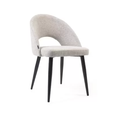 Cadeira estofada bege com pernas em metal Mele