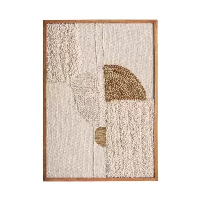 Quadro abstrato madeira e algodão bege Tum 76x107