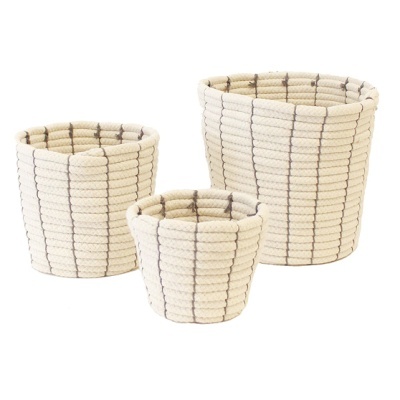 Cestas em corda de algodão, branco, (Conj.3)