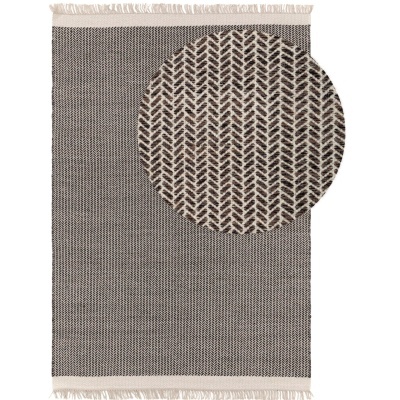 Tapete Kimo, lã natural/algodão, preto/branco