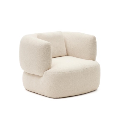 Poltrona Martana, estofada, bouclé, branco