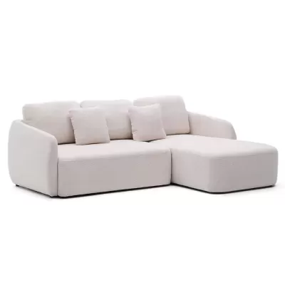 Sofá-cama estofado chenille cru com chaise longue Laura