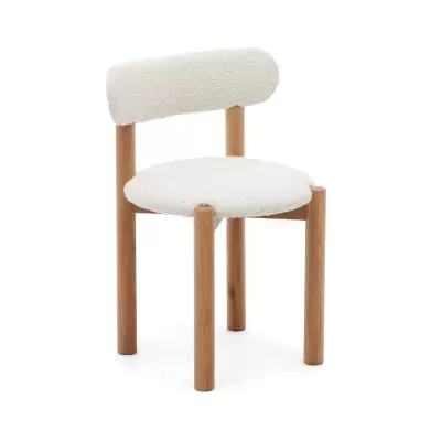 Cadeira estofada bouclé branco em carvalho Neban