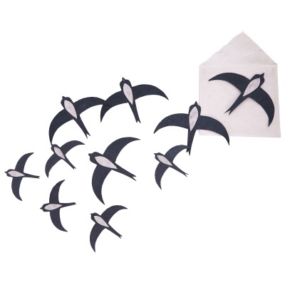 Andorinhas em papel Lokta, preto