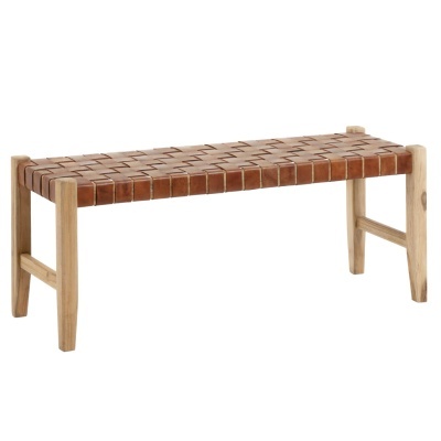 Banco Calita, madeira teca/couro, 120x47