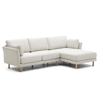 Sofá Gilla, 3 lugares, chaise longue dir/esq, estofado, pérola