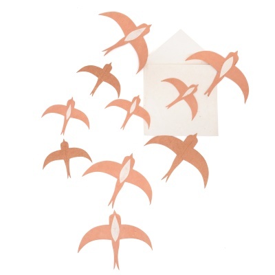 Andorinhas em papel Lokta, rosa
