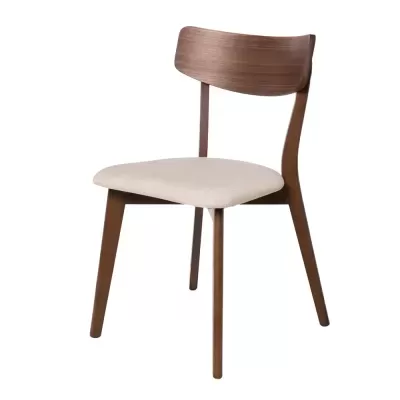 Cadeira estofada bege em nogueira Keira