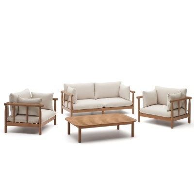 Conjunto Savan, Sofá 2 lugares, 2 cadeirões, mesa, madeira