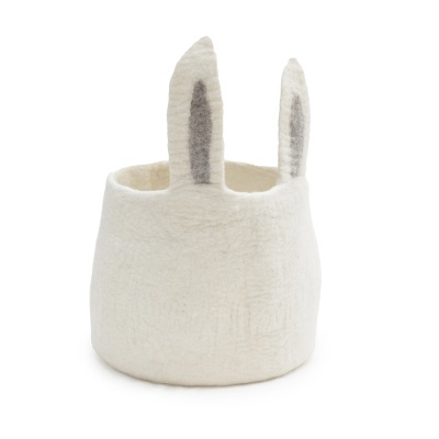 Cesta Pasu Bunny, lã feltrada, branco, Ø30x26