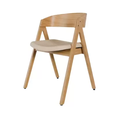 Cadeira estofada com braços em carvalho bege Rina