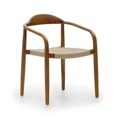 Cadeira com braços em nogueira e corda bege Mina