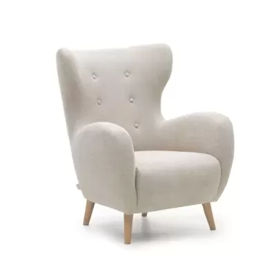 Poltrona estofada chenille bege Pati