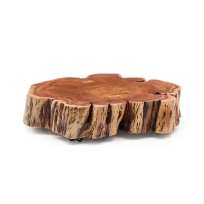 Mesa de centro madeira de acácia com rodas Nuvina Ø65