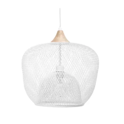 Candeeiro de Teto em Metal e Madeira Branco Ø40x30