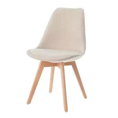 Cadeira estofada bege em madeira Milena