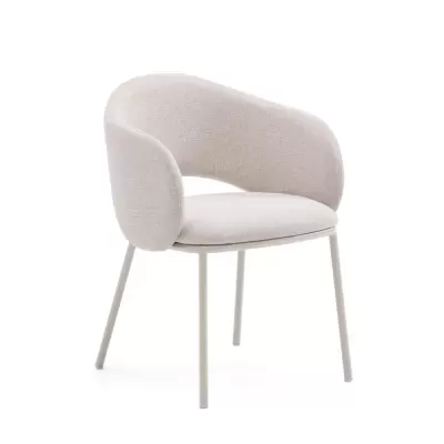 Cadeira com braços estofada chenille bege Mina