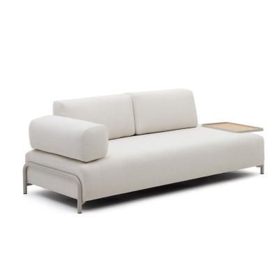 Sofá Compon, 3 lugares, estofado, c/bandeja, bege