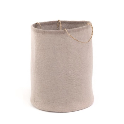 Cesto c/alças, lã feltrada, bege, Ø30x45