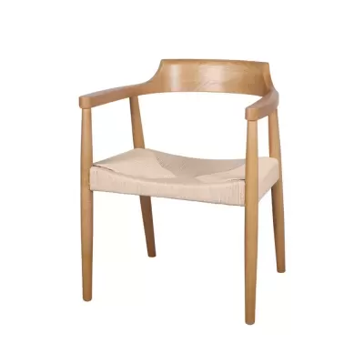 Cadeira com braços em madeira e corda bege Vagram