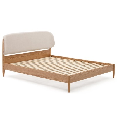 Cama de casal Otava, estofada, madeira de freixo