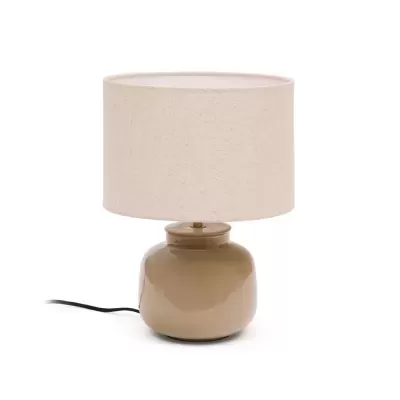 Candeeiro de Mesa em Cerâmica e Linho Bege Taia