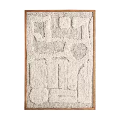 Quadro abstrato madeira e algodão bege Triton 76x107