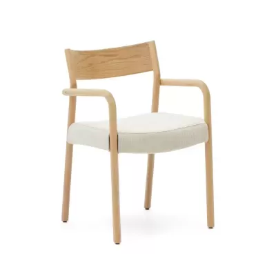 Cadeira com braços estofada amovível bege em carvalho Falcone