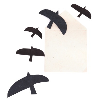 Pássaros em papel Lokta, preto