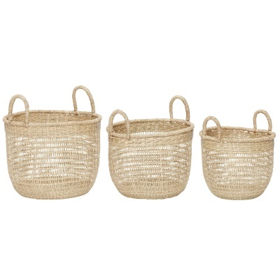 Cestas c/alças, rattan natural, (Conj.3)